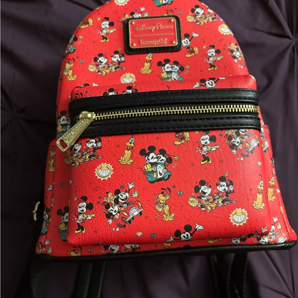 Loungefly Red Mickey Mouse Backpack with Gold Accents